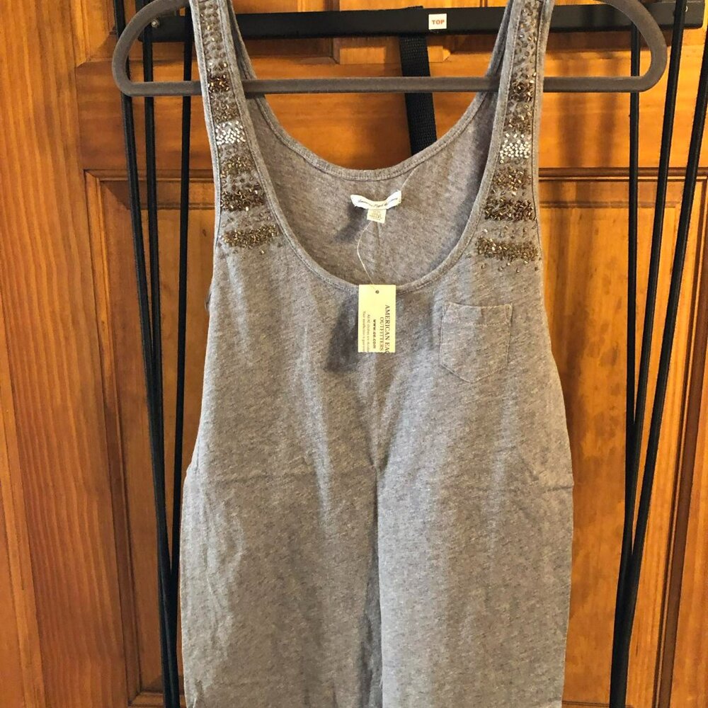 American Eagle Heathered (Gray With White) Sparkled Tank Women Size M